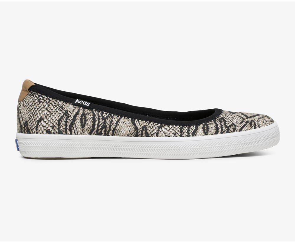 Slip Ons Keds Mujer Blancos/Negros - Bryn Snake - 7892-SDKVX